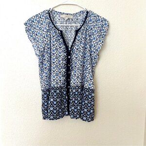 LOFT Blue and White Patterned Blouse